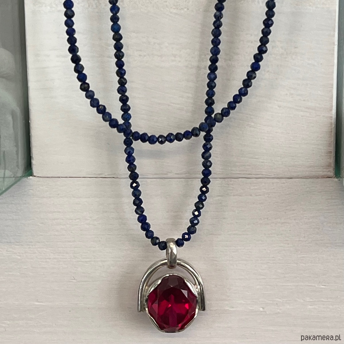 wisiory Srebrna zawieszka  z cyrkonią + sodolit  - VINTAGE od Babci Aliny 1