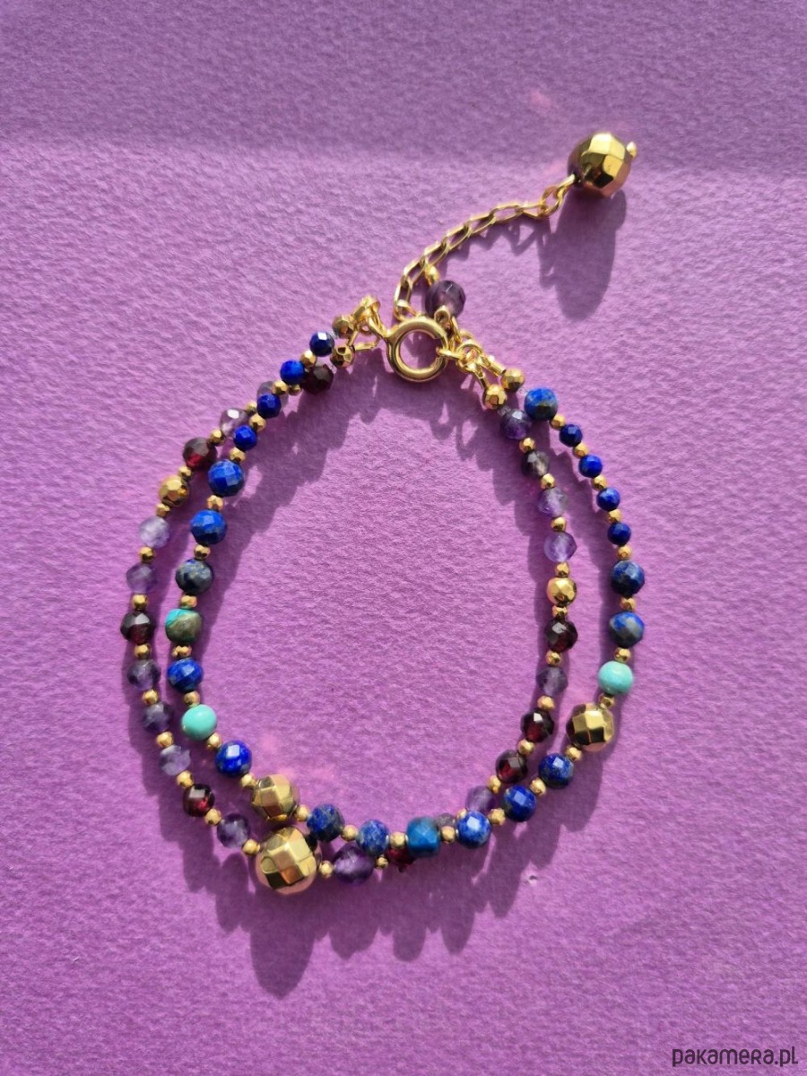 bransoletki z kamieni naturalnych Fioletowo-niebieska bransoletka z ametystów i lapis lazuli z zawieszką 4