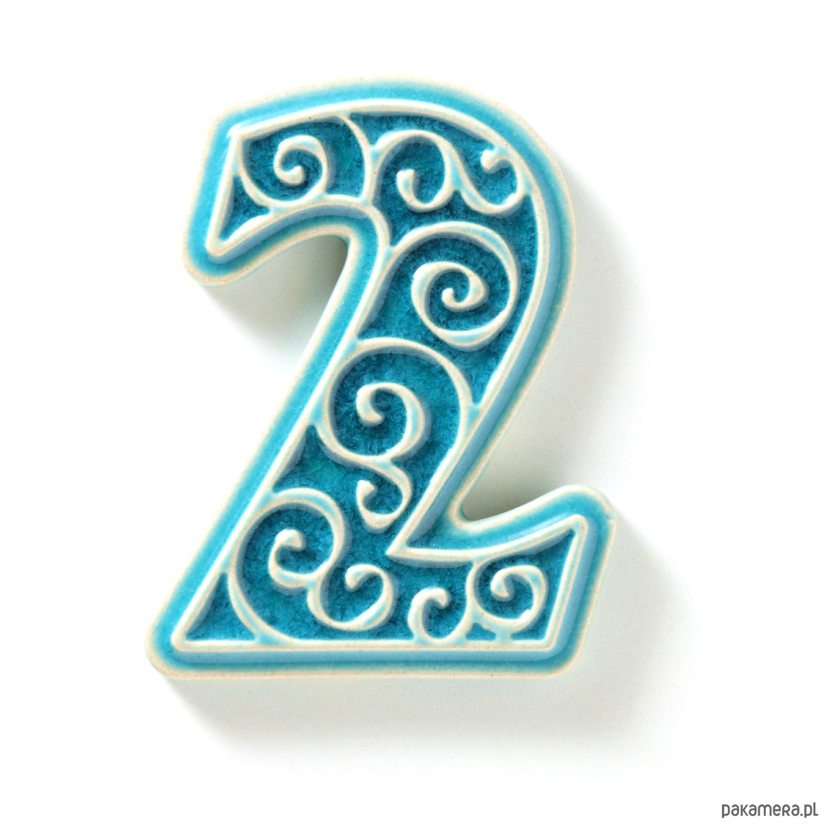 napisy dekoracyjne i tabliczki Numer mieszkania - ceramiczna cyfra 2 turkusowa wys.8 cm 2