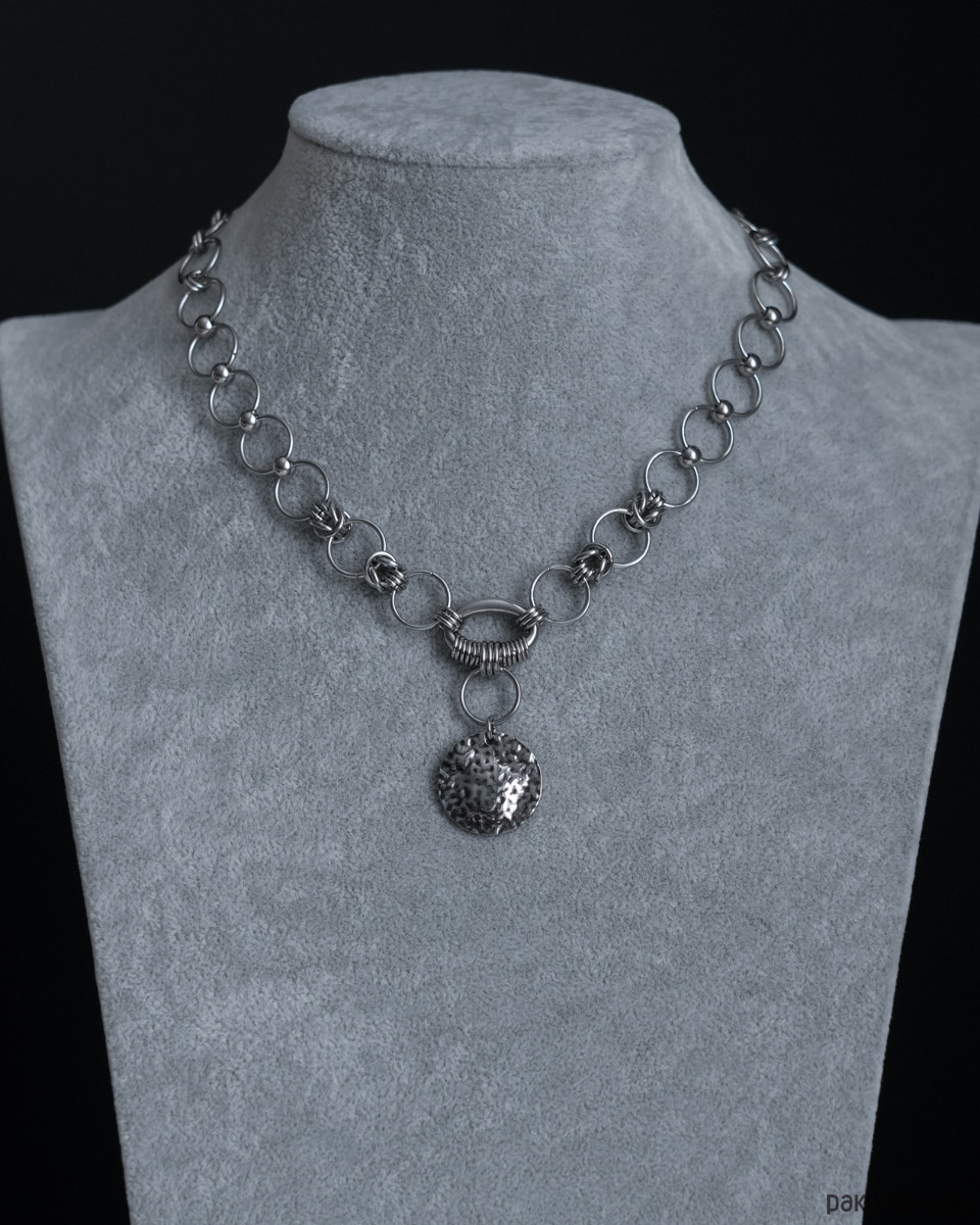 kolie Naszyjnik chainmail za stali z okrągłą blaszką 5