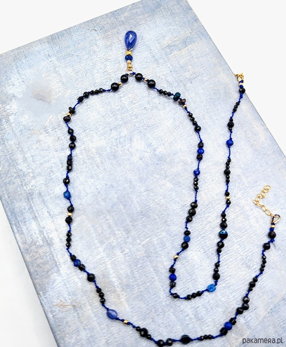 złote naszyjniki Tanzanit, szafir, kianit - naszyjnik znaków ognia i ziemi 1