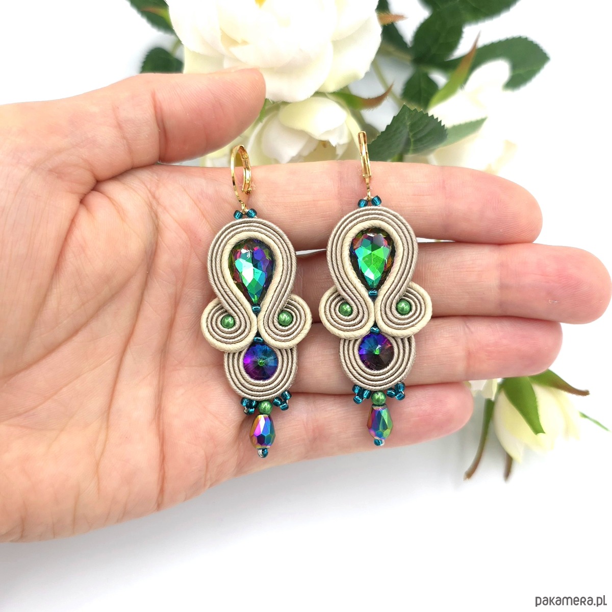 kolczyki soutache Kolczyki sutasz beżowe Anya delikatne romantyczne małe multikolor 1