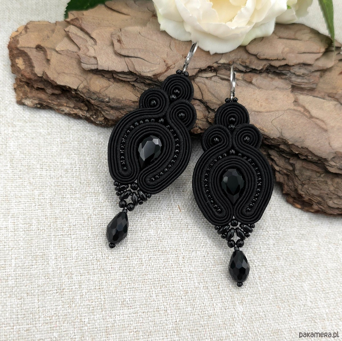 kolczyki soutache Kolczyki sutasz czarne Verra eleganckie wieczorowe z kryształkami 2
