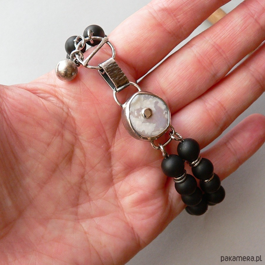 bransoletki srebrne -perła  i matowe onyksy- 4