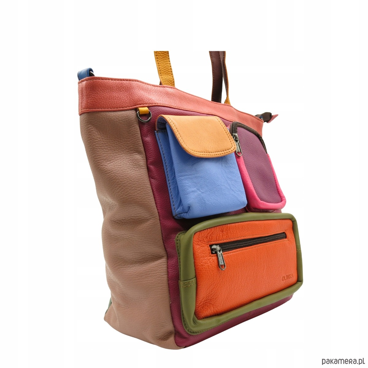 torby na ramię Torebka damska, duża, pojemna, kieszenie, mieści A4, skórzana, OLIVKA 2