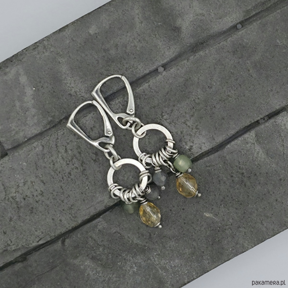 kolczyki z kamieniami Kolczyki cytryn, frenit, labradoryt 1