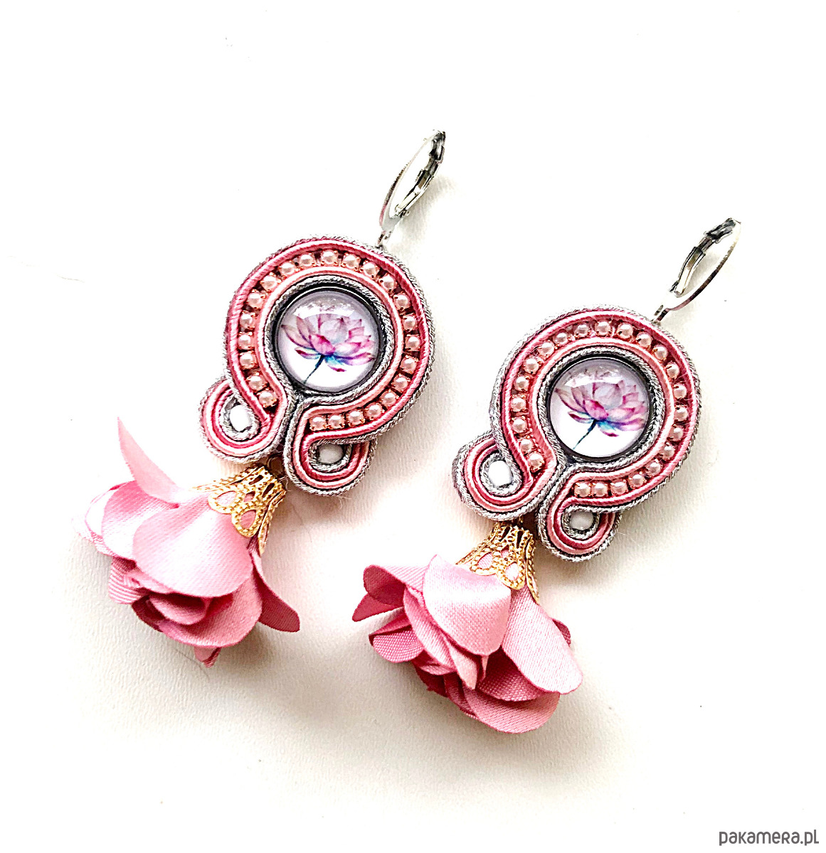 kolczyki soutache Sutaszowe kolczyki LOTUS z kwiatami 1