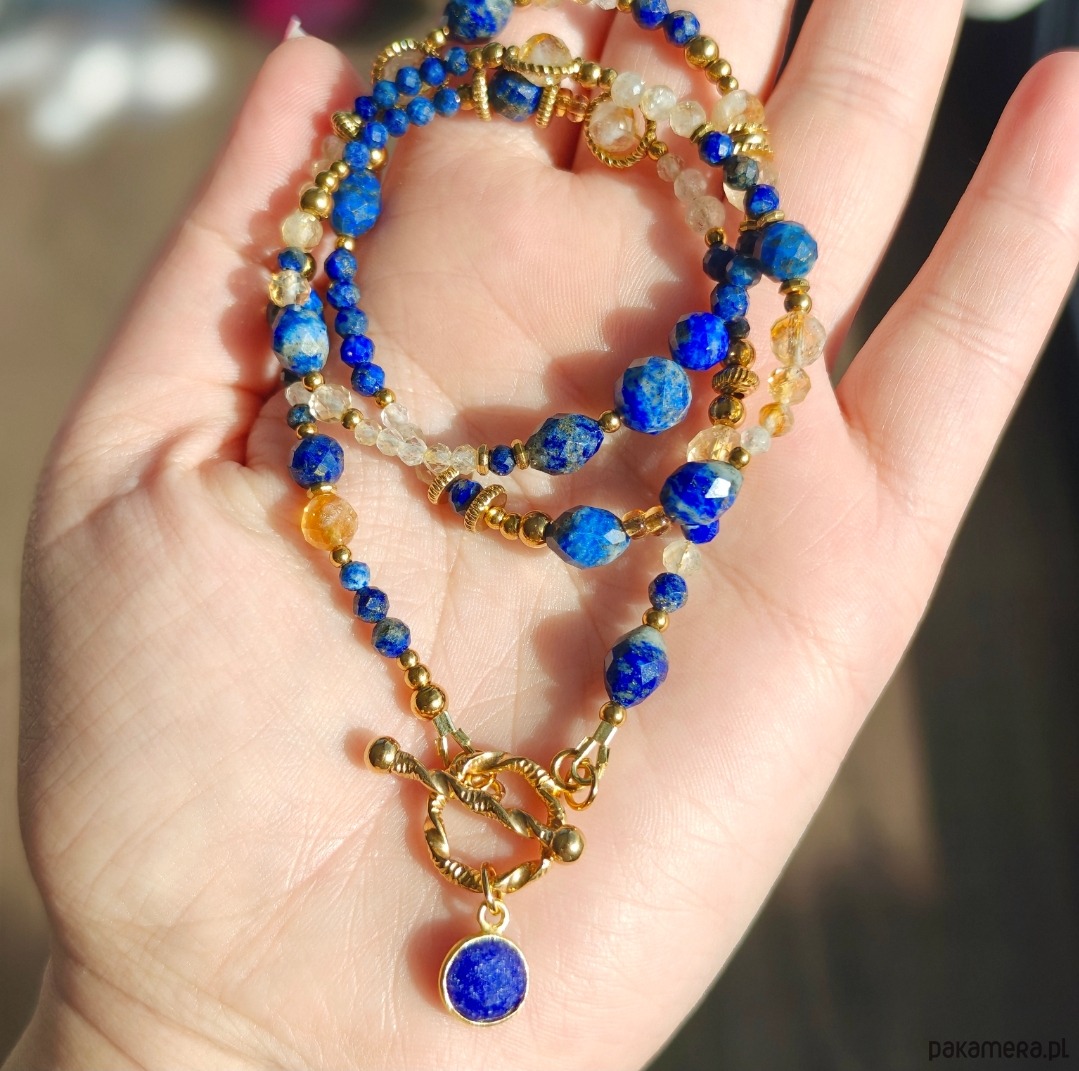 wisiory Długi lapis lazuli cytryn kryształ 3