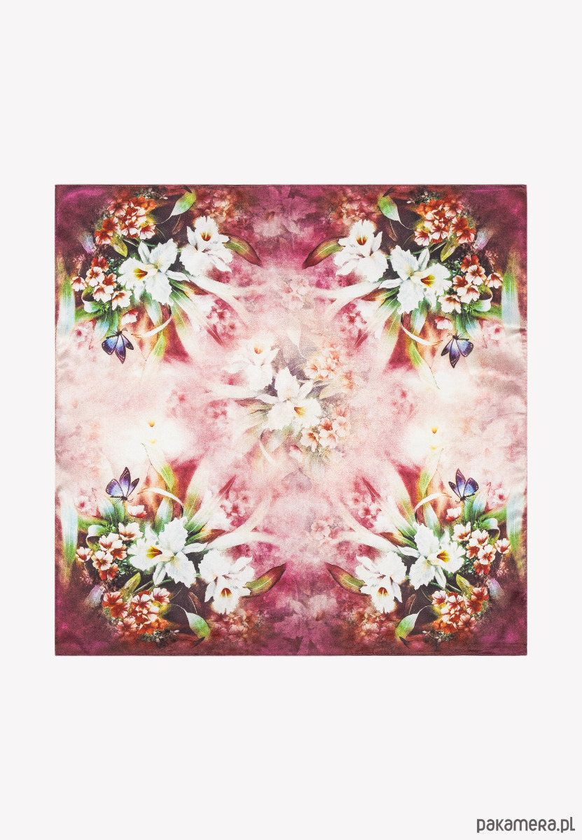 apaszki Mała apaszka jedwabna różowa w kwiaty 53 cm x 53 cm 1