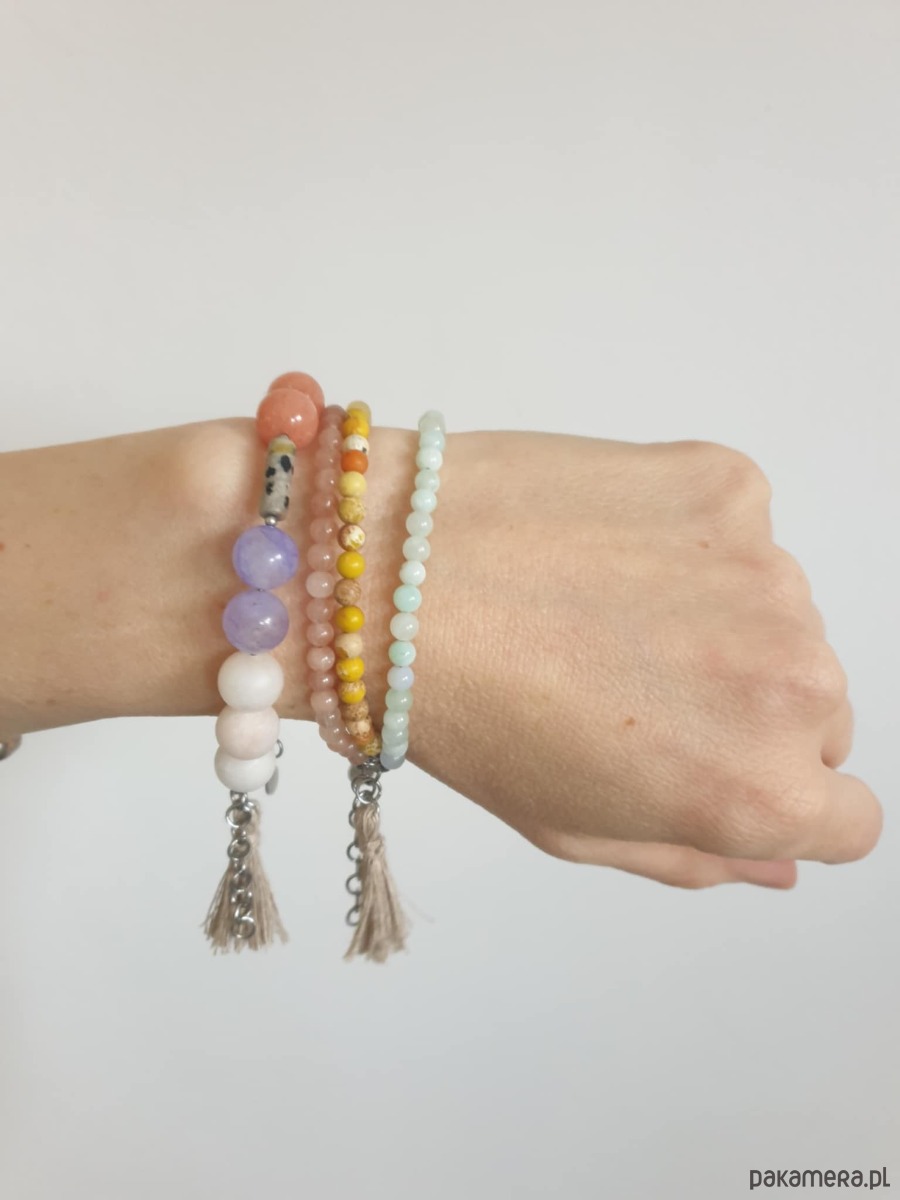 bransoletki z kamieni naturalnych Bransoletka TRIO BOHO ART jadeit, jaspis, kwarc, fiolet, pomarańcz,beż 4