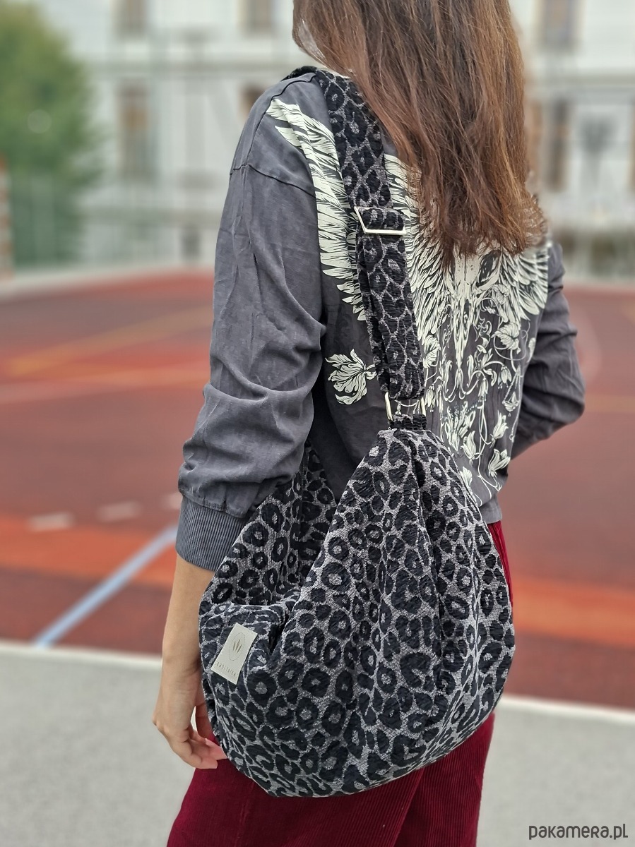 torby na ramię Torba worek z żakardowej tkaniny w panterkę Szara 3