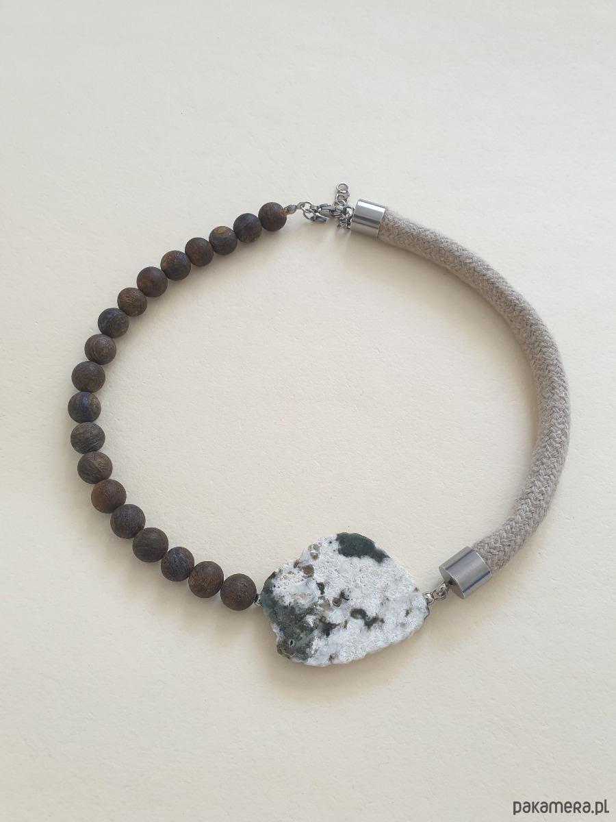 kolie Naszyjnik MOON jaspis oceaniczny, bronzyt, lniany sznur 3