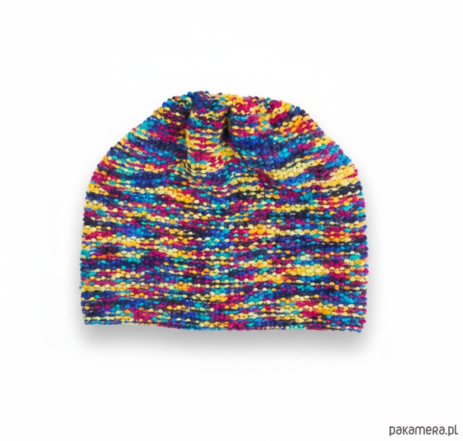 czapki damskie 6928 Wielobarwna Czapka Beanie - Ręcznie Robiona 3