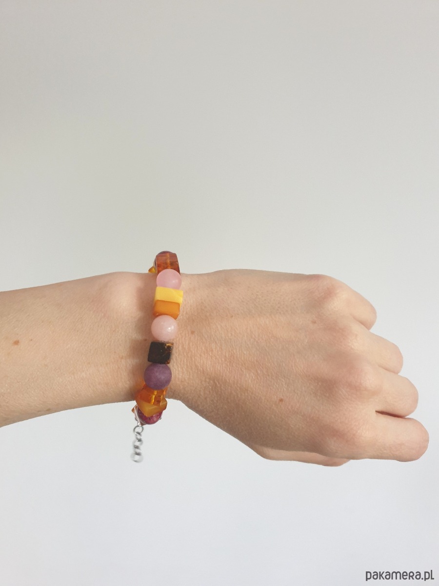 bransoletki z kamieni naturalnych Bransoletka SZASZŁYK bursztyn, jadeit, bordo róż 5