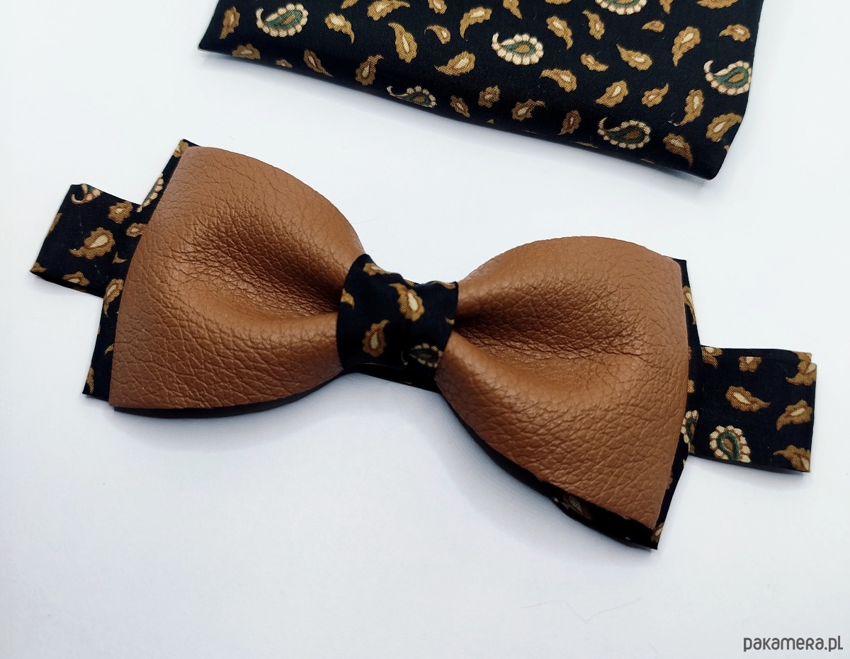 muszki i krawaty Mucha / muszka męska  brązowo czarna / skóra / jedwab 2