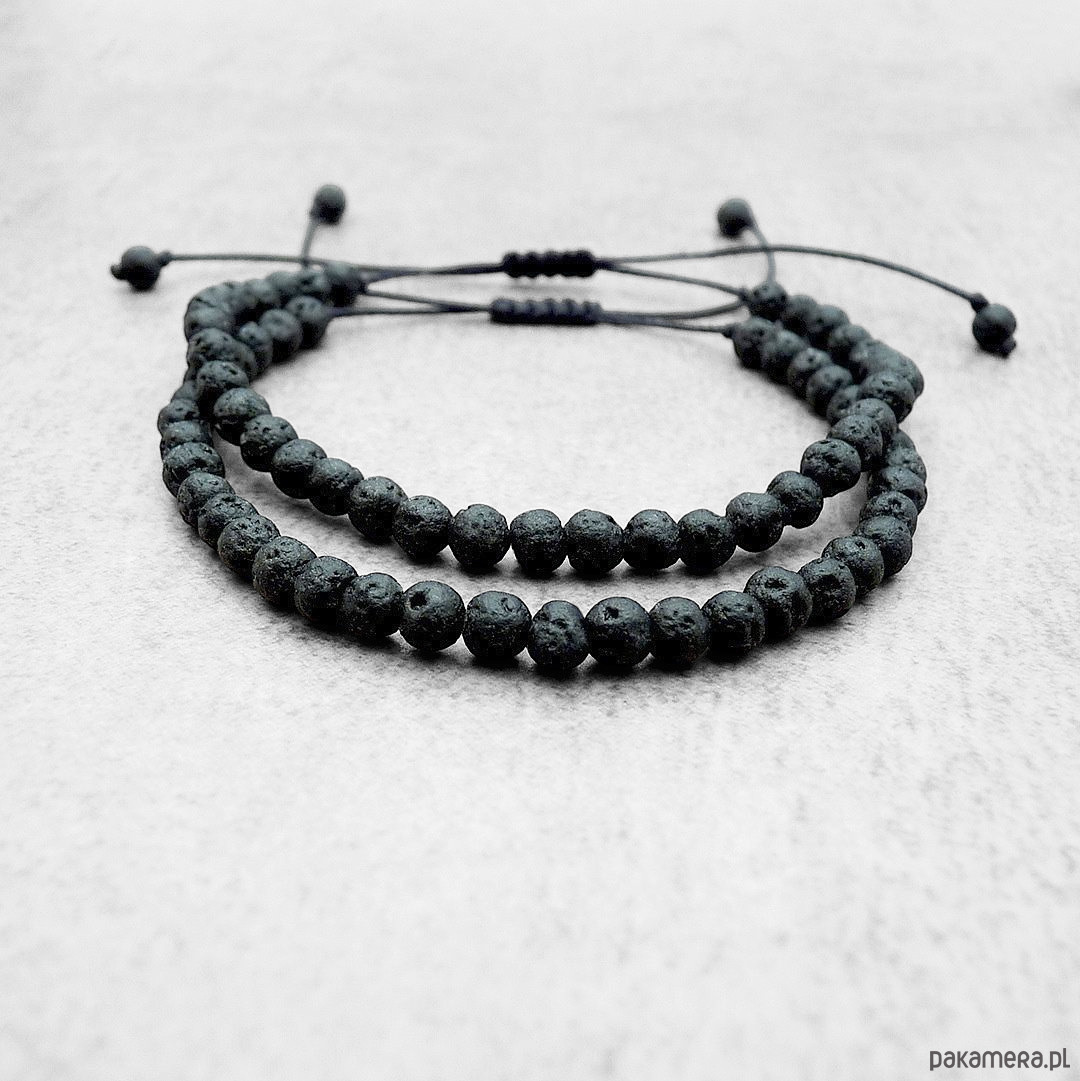 bransoletki na sznurku Komplet bransoletek lawa wulkaniczna 4 mm 1