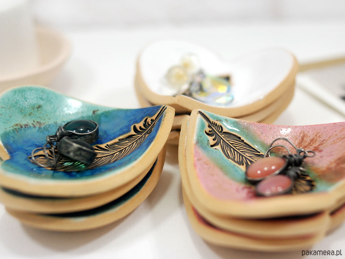 pojemniki na biżuterię Ceramiczne miseczka na twoje drobiazgi z piórkiem 7