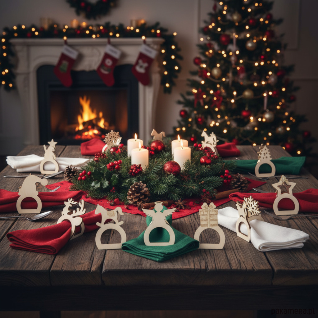 dekoracje świąteczne Obrączki na Serwetki Drewniane Świąteczne Serwetnik Spinki ZESTAW 10 WZORÓW 1