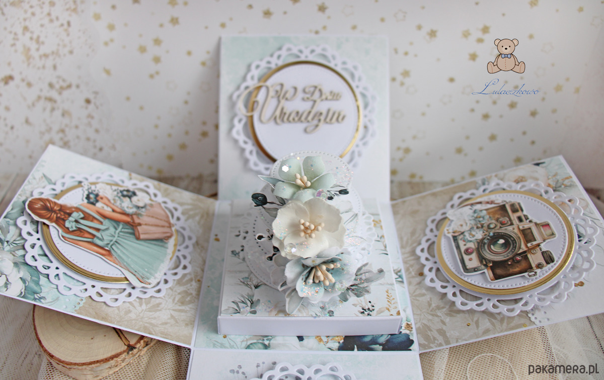 kartki scrapbooking Exploding box urodzinowy "ForeverBlue" GOTOWY 2