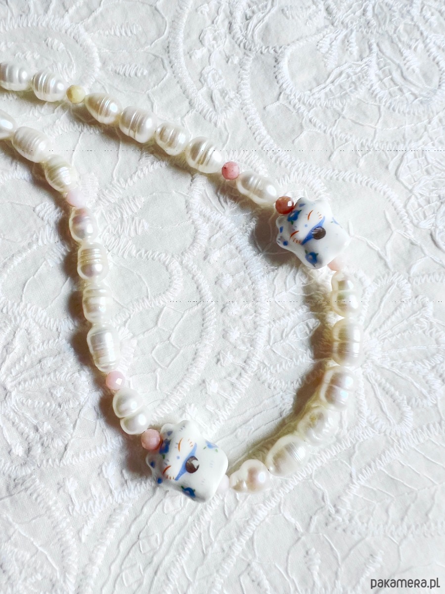 korale Naszyjnik z  pereł Lucky Cat 1
