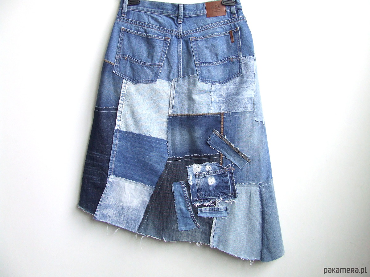 spódnice midi Jeansowa spódnica patchwork  r. 44 2