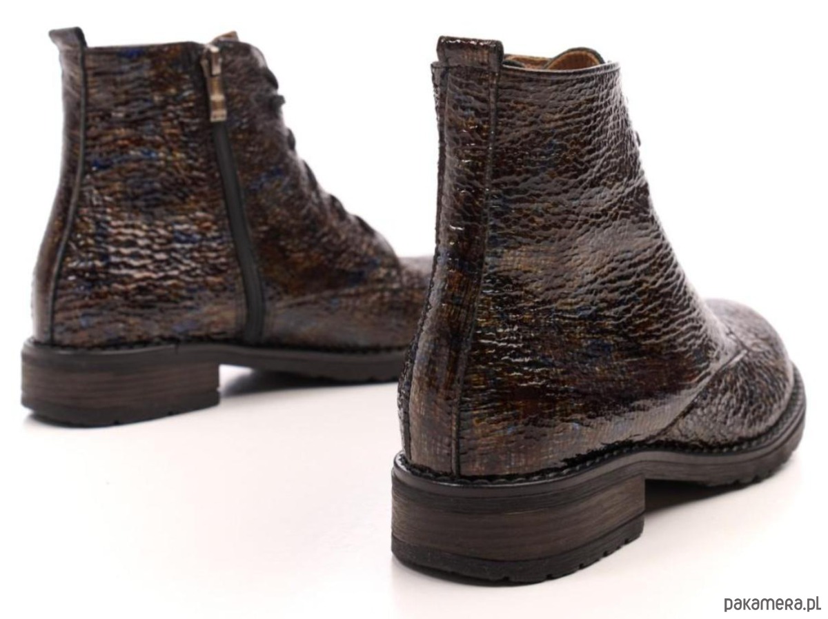 botki damskie Botki skórzane - kolor czarny mieniący  (6397) 3