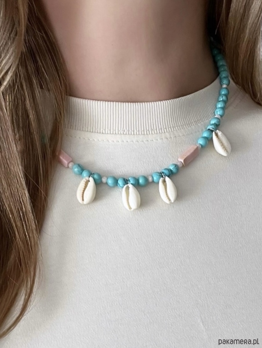 naszyjniki - inne Naszyjnik Shellia z muszelkami, howlitem, jaspisem i morganitem 2