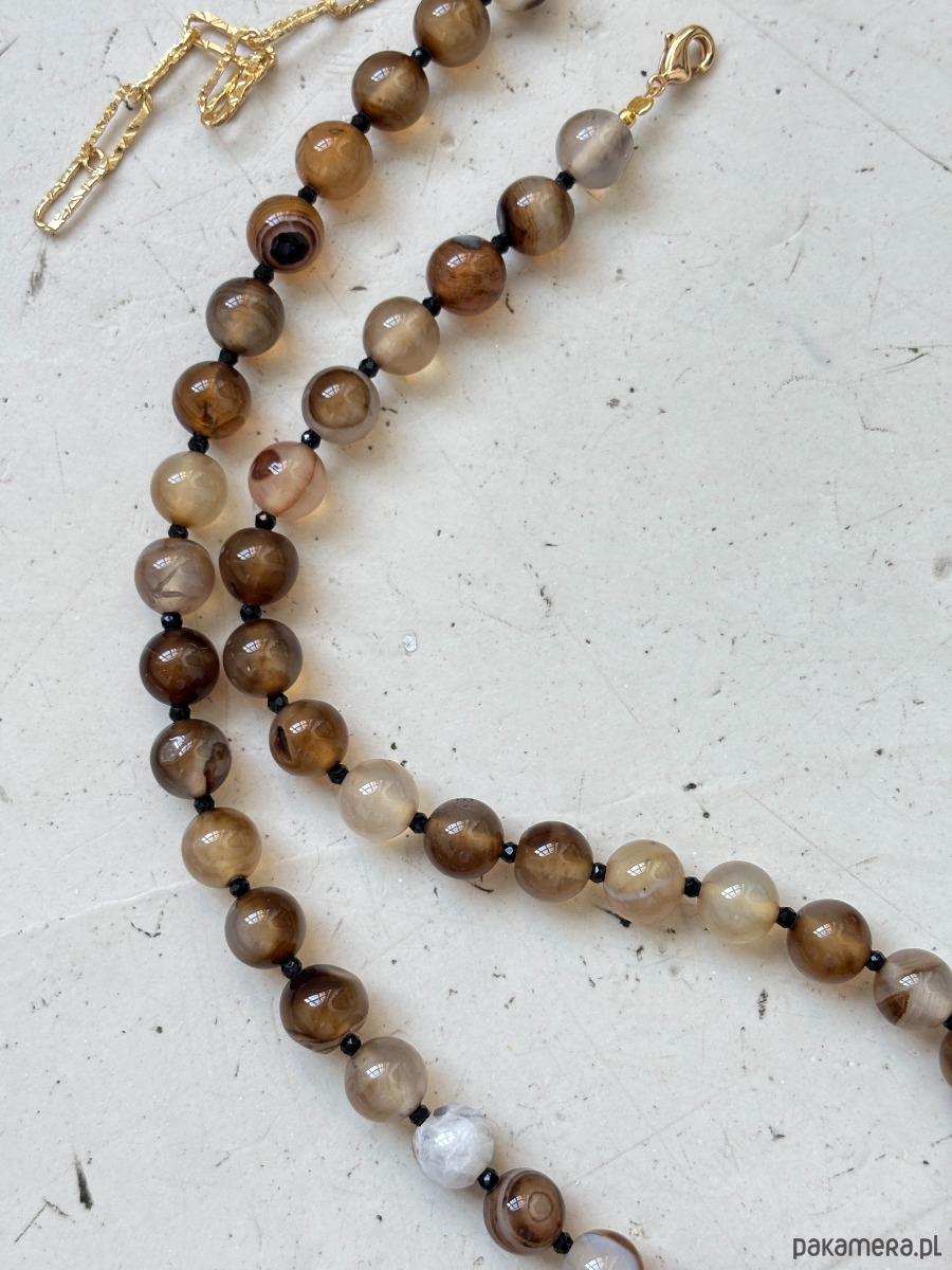 wisiory Naszyjnik Agat brązowy pasiasty  i onyks 5