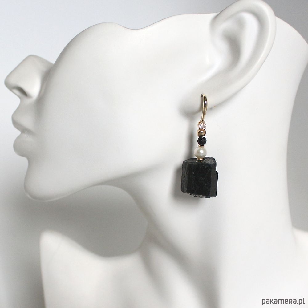 kolczyki złote Kolczyki złoto Surowy turmalin perła słodkowodna spinel 1
