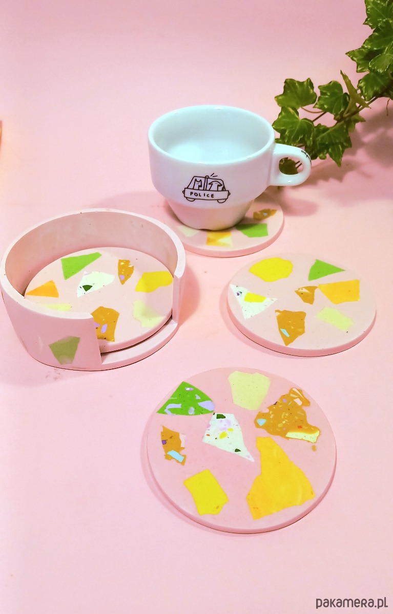 podkładki do kuchni Kolorowa podkładka pod kubek, zestaw, organizer, różowa, duże lastryko, 9 cm 1