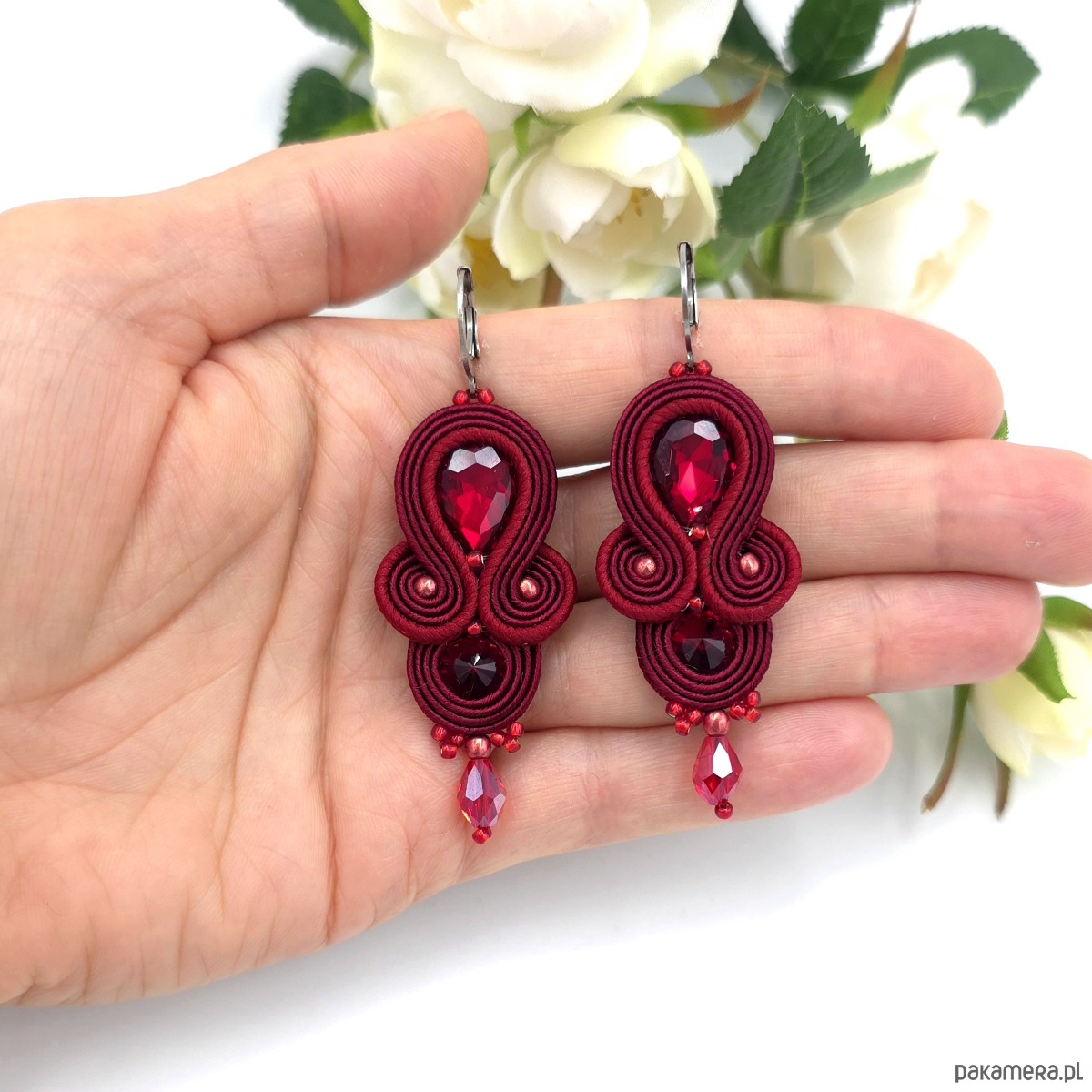 kolczyki soutache Kolczyki sutasz bordowe Anya delikatne romantyczne małe 1