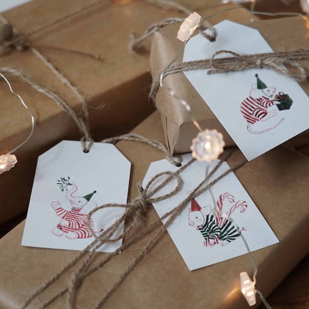 dekoracje świąteczne Zestaw etykietek do prezentów świątecznych (słoń, myszka, świnka) 1