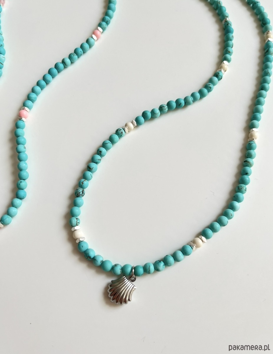 naszyjniki - inne Naszyjnik Brea z howlitem, hematytem i zawieszką muszelką 1