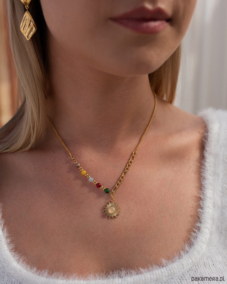 złote naszyjniki Złoty naszyjnik ze słońcem ze stali chirurgicznej pozłacany 18k 1