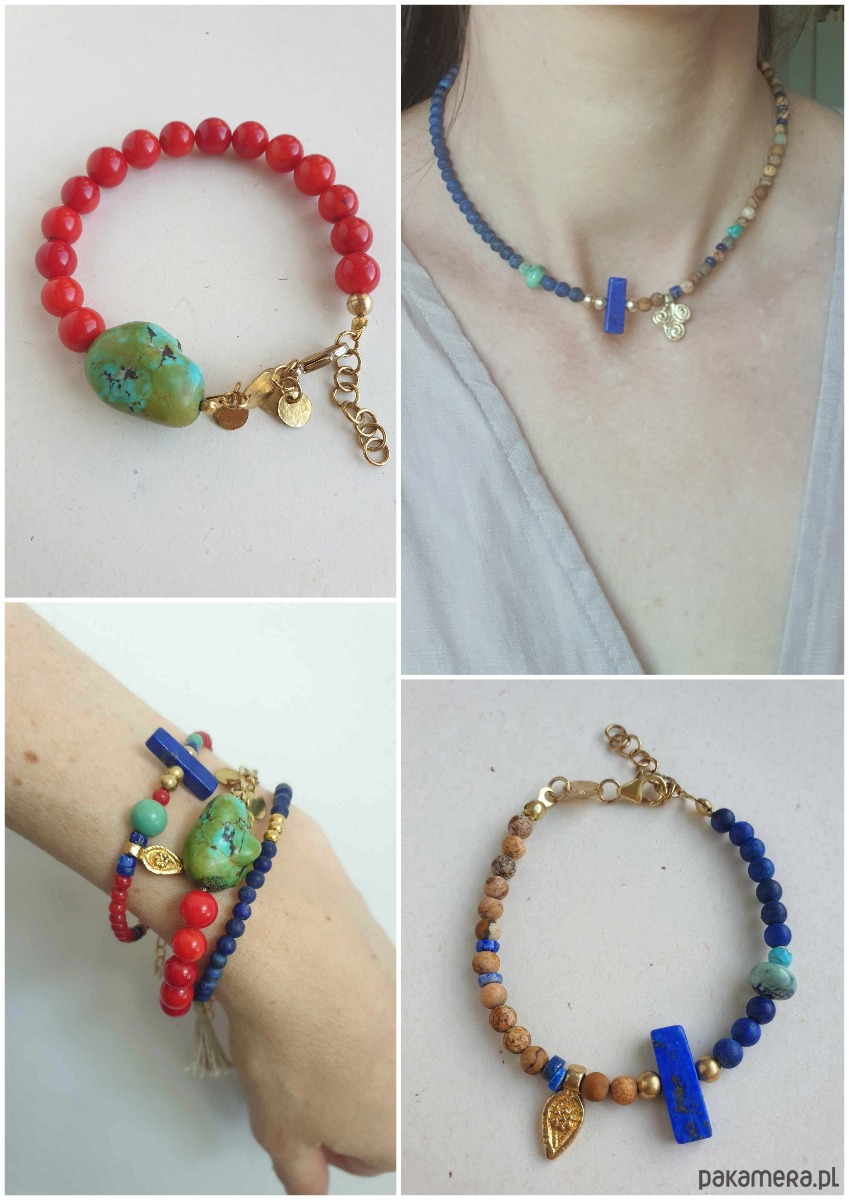 chokery Naszyjnik choker HATHOR  lunula, turkus, lapis lazuli, jaspis obrazkowy 7
