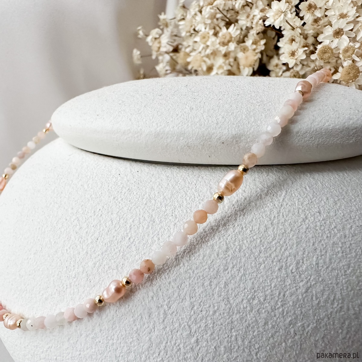 chokery Naszyjnik Choker z opalem i perłą naturalną 3