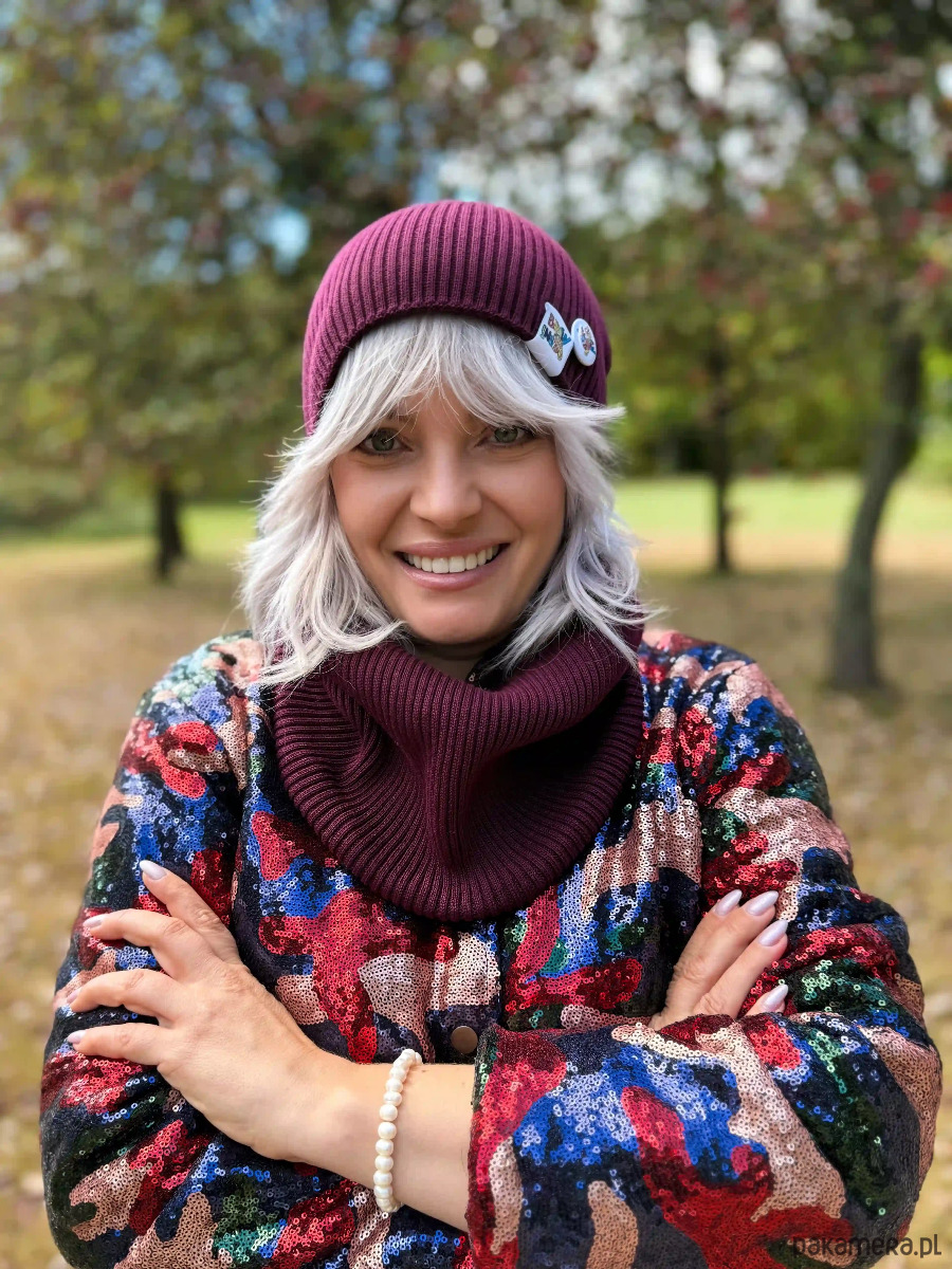 czapki damskie Luźna czapka z bawełny logo kolorowe Bordo 2