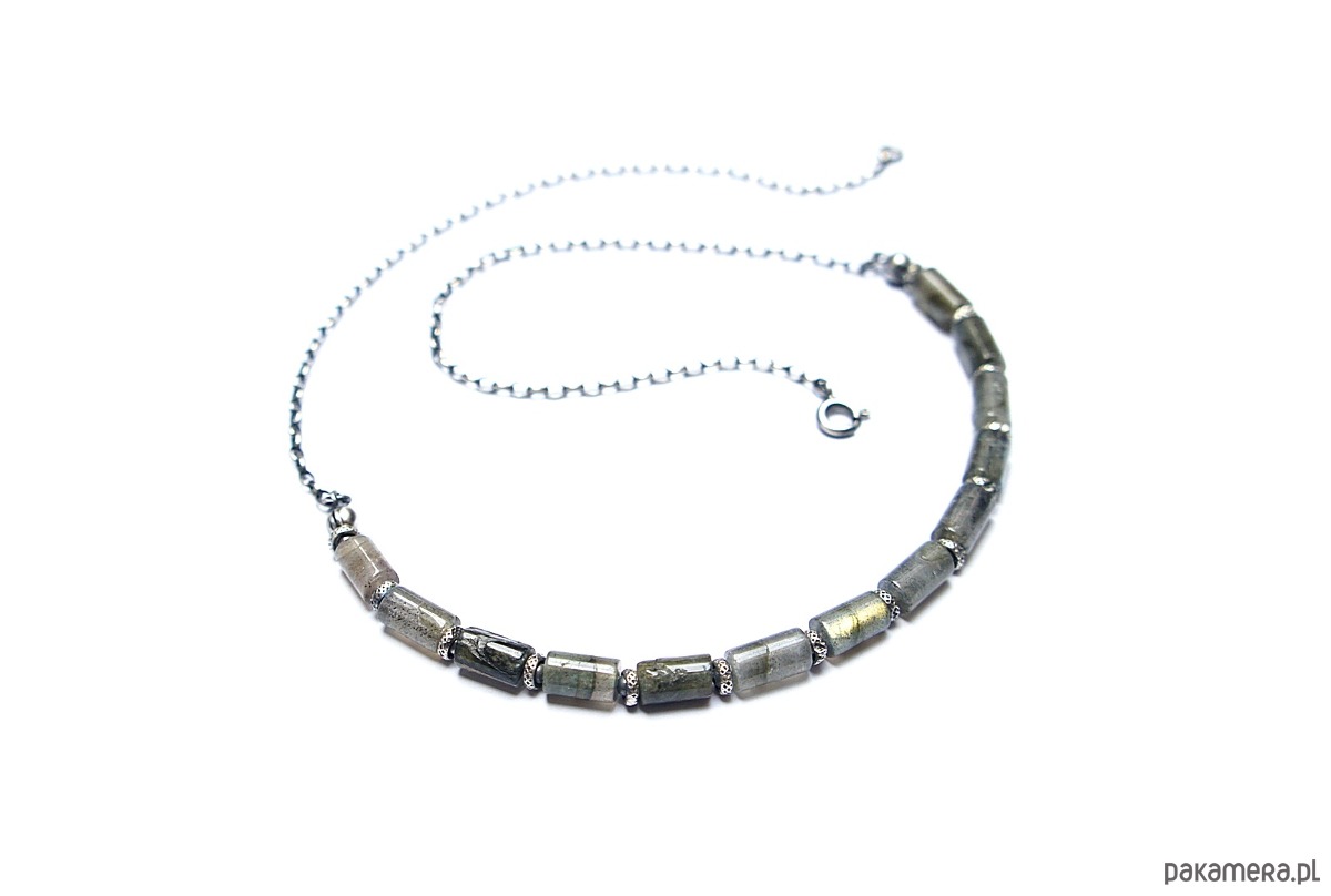 korale Labradorytowe walce  - naszyjnik 1