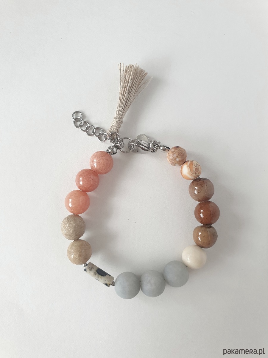 bransoletki z kamieni naturalnych Bransoletka  BOHO ART jadeit, jaspis, brąz, niebieski, rudy, beż 1