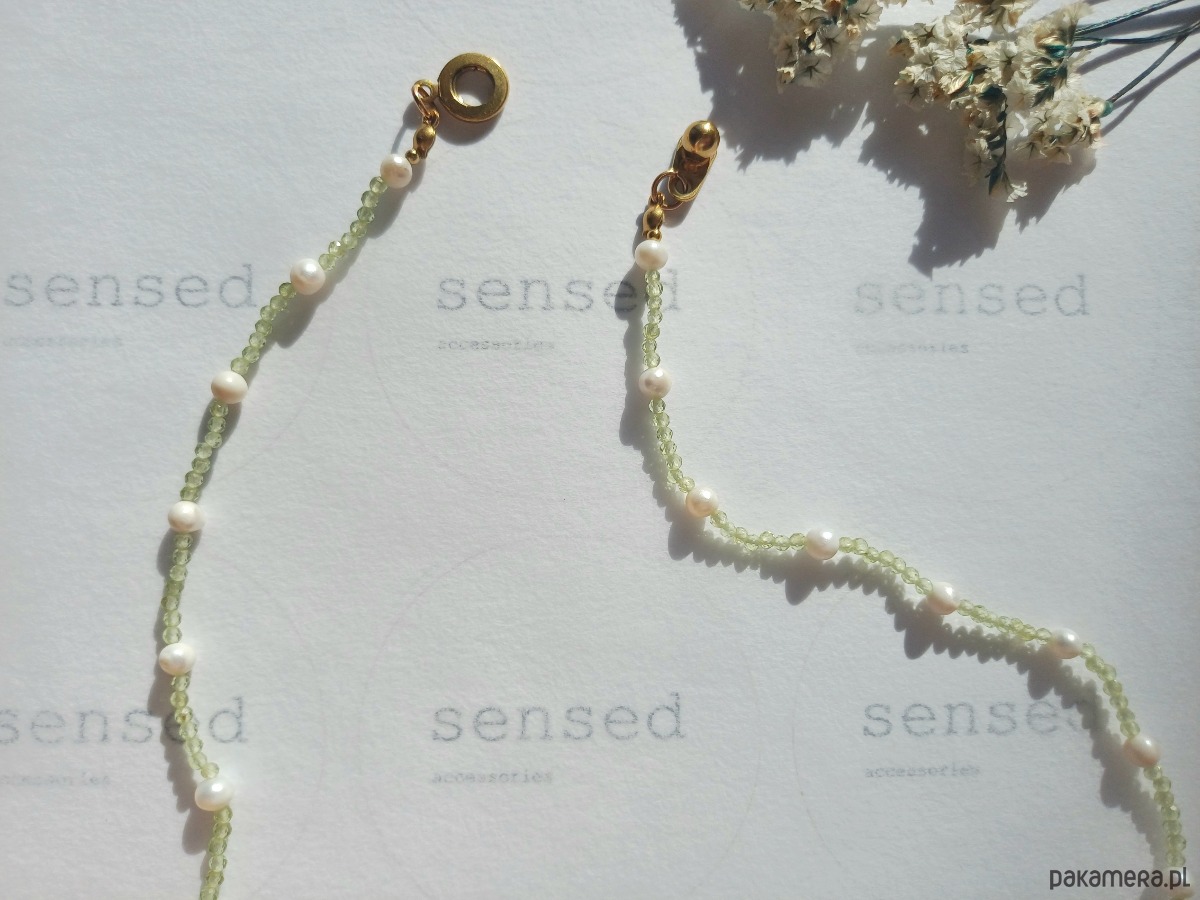 naszyjniki - inne Delikatny naszyjnik perła naturalna, peridot 7