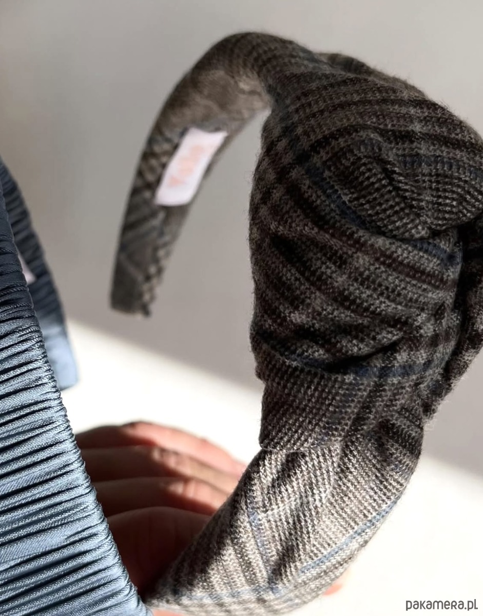 opaski do włosów Wełniana opaska supełkowa w kratkę Grey Check 5
