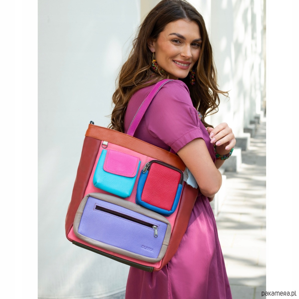 torby na ramię Torebka damska, duża, pojemna, kieszenie, mieści A4, skórzana, OLIVKA 1