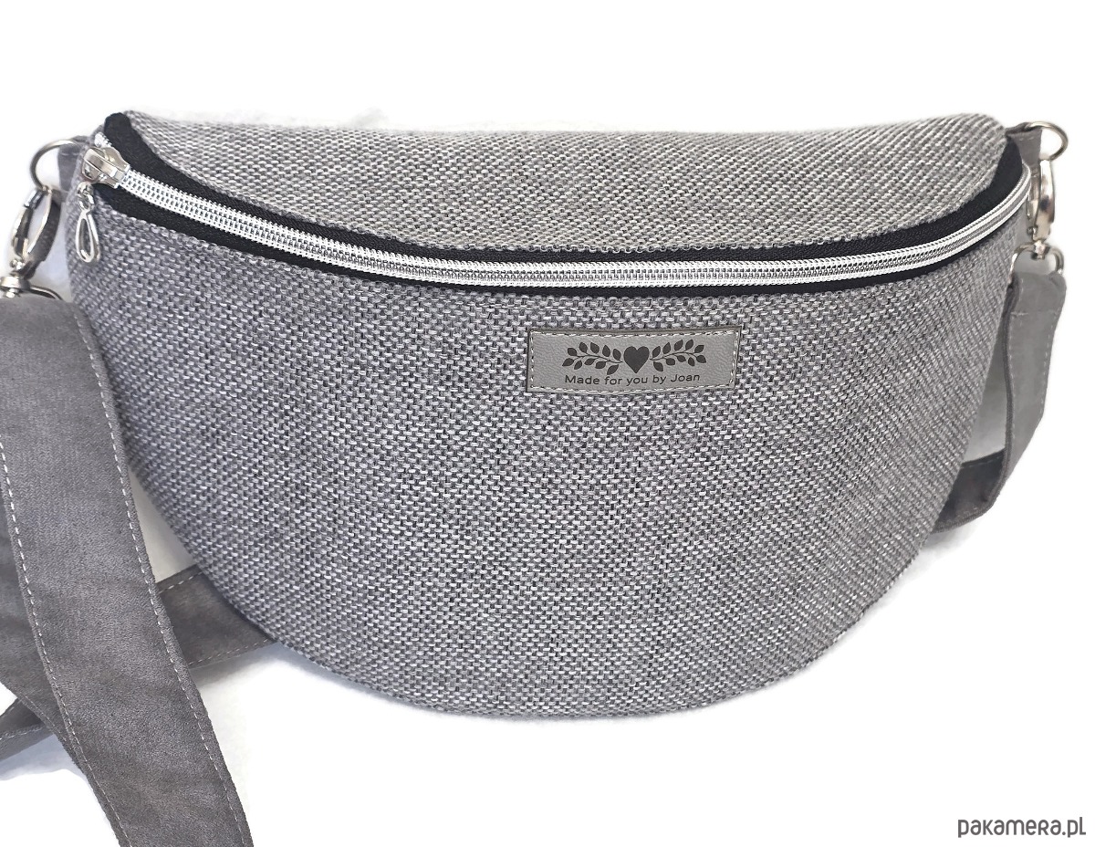 saszetka nerka Szara nerka pleciony materiał boho na ramię 1