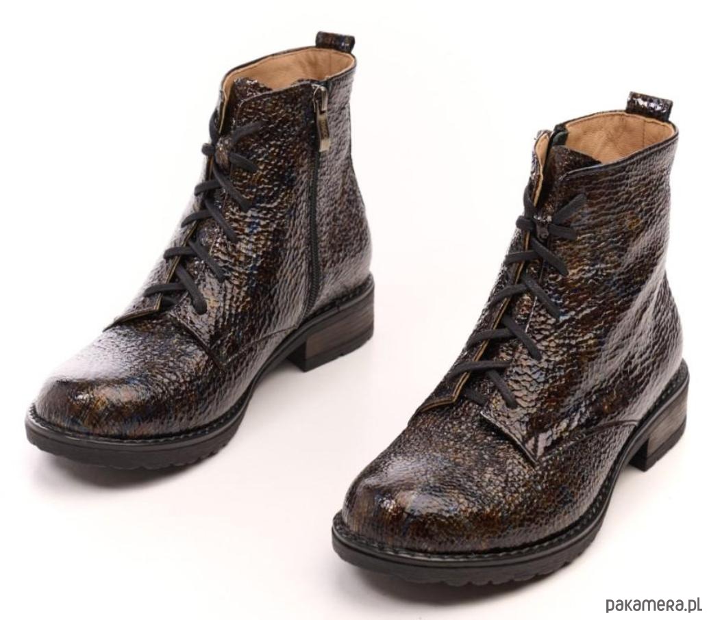 botki damskie Botki skórzane - kolor czarny mieniący  (6397) 1