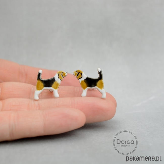 kolczyki ceramiczne Beagle mini pieski- ceramiczne sztyfty 2