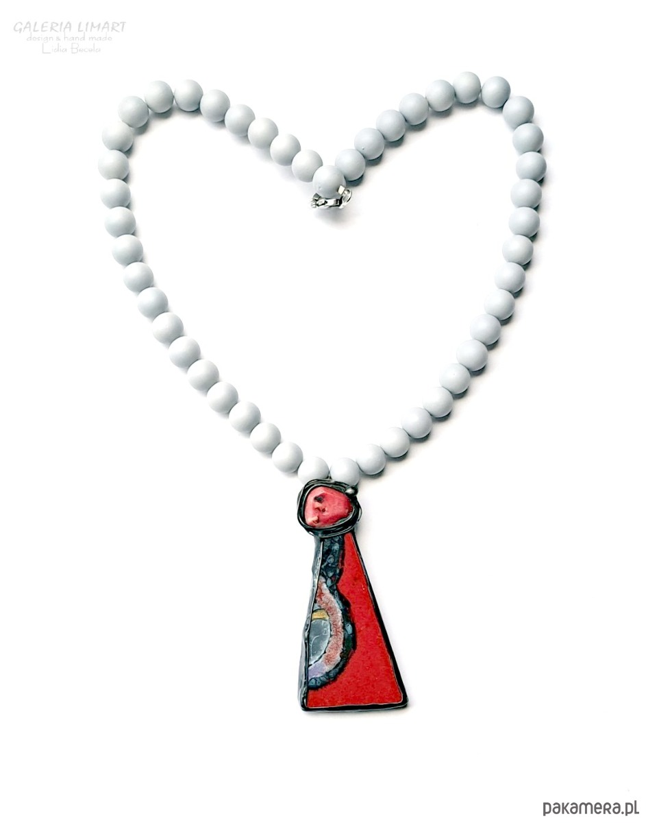 wisiory Koral i ręcznie malowana ceramika w wyjątkowym naszyjniku handmade prezent lux 6