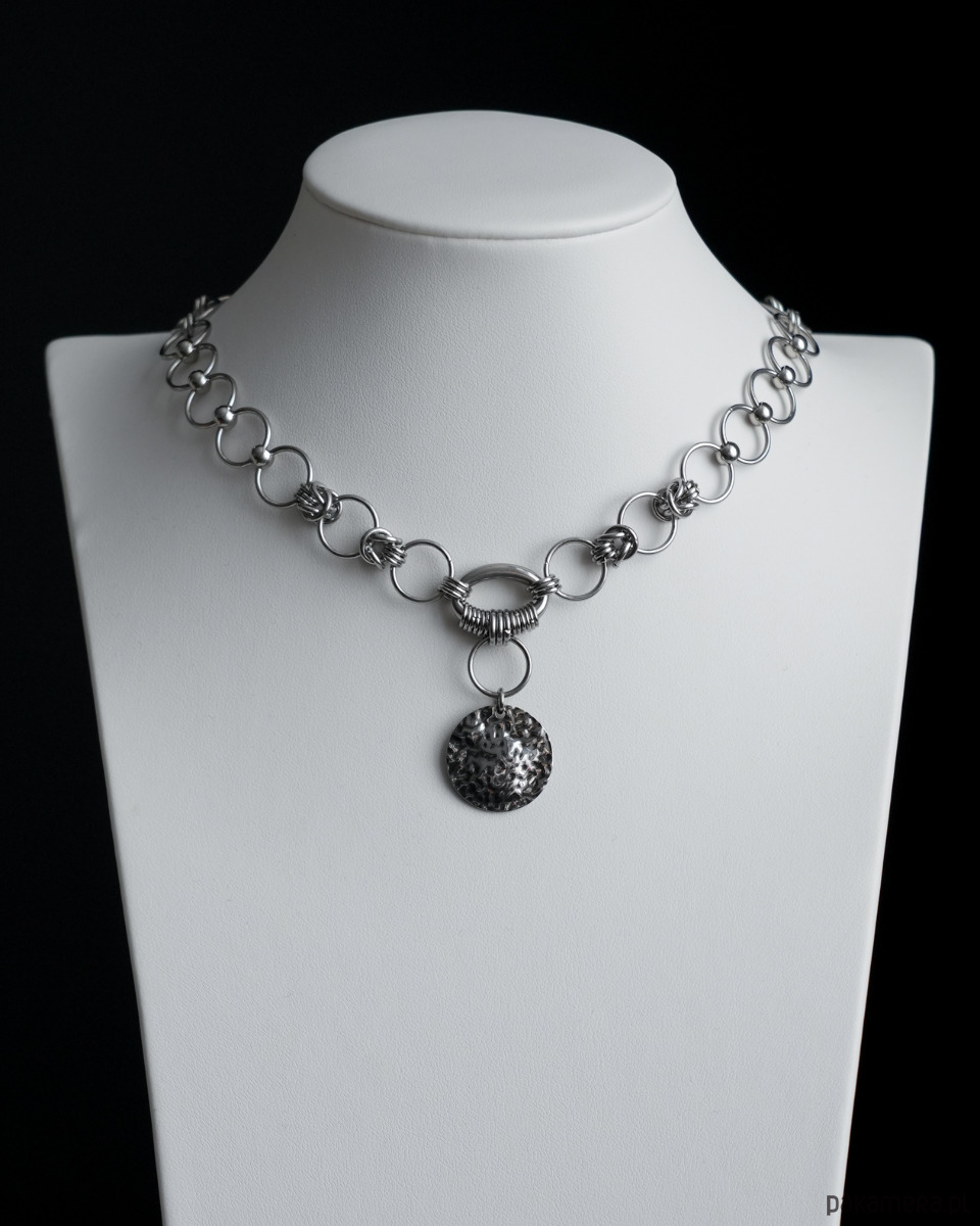 kolie Naszyjnik chainmail za stali z okrągłą blaszką 3