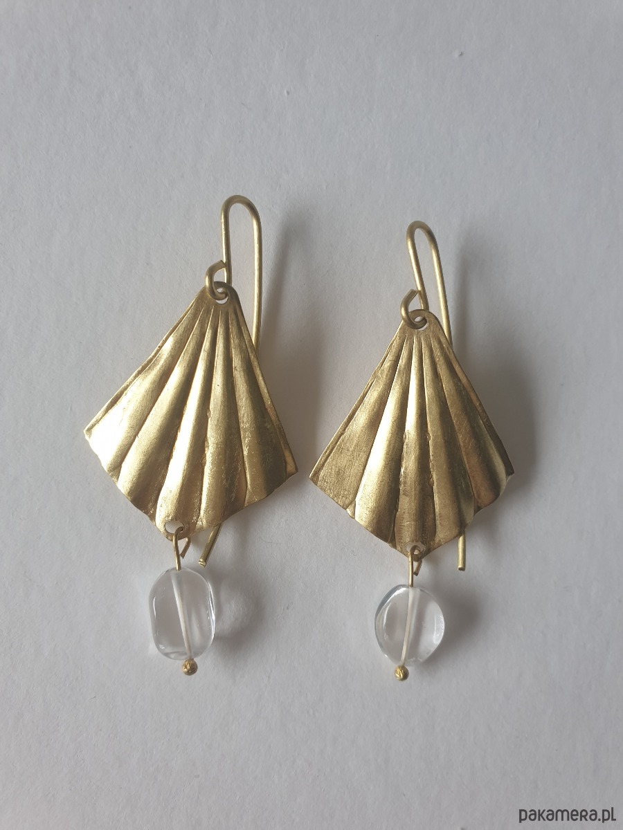 kolczyki z kamieniami Kolczyki ORIGAMI wachlarze z kryształem górskim, mosiądz 3