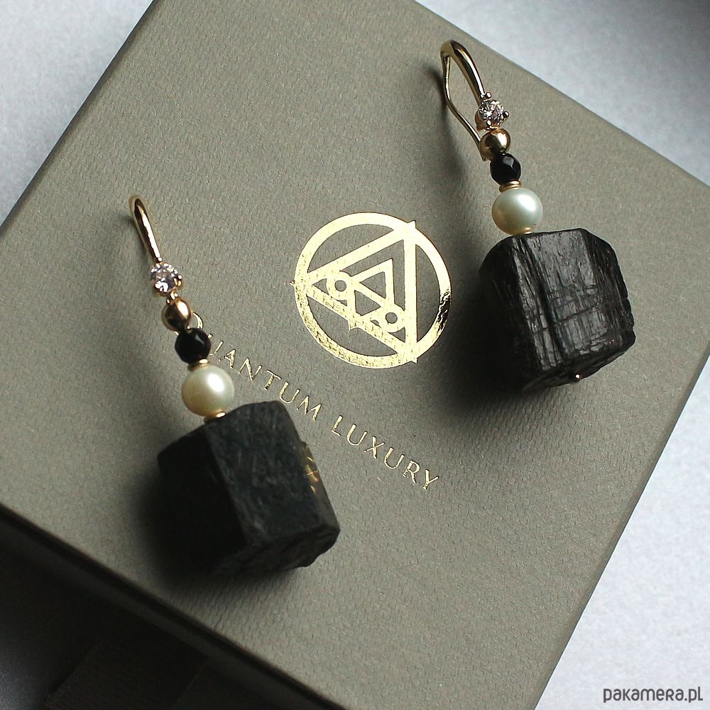 kolczyki złote Kolczyki złoto Surowy turmalin perła słodkowodna spinel 3