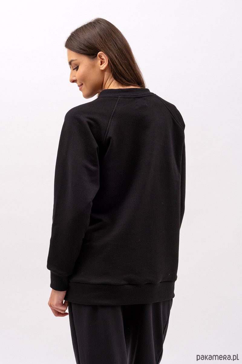 bluza bez kaptura damska Bluza damska raglan basic ,,ZUHAL" czarny/w złote liście 2